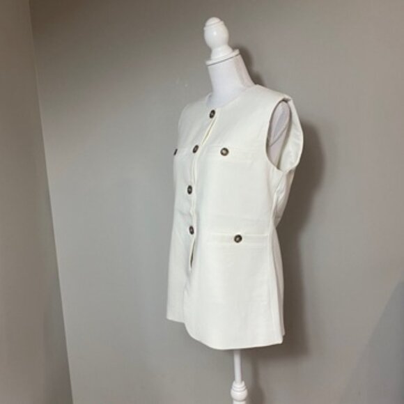 NWT Joie Cream Vest Blazer Sleeveless Button Front Utility Style Size M - Picture 2 of 4